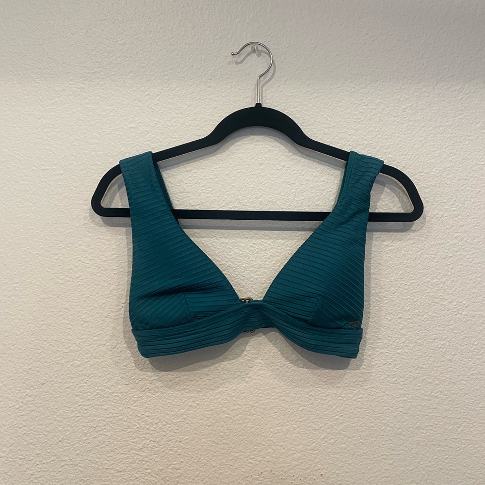 RIPCURL premium surf deep v bikini top in dark green blue